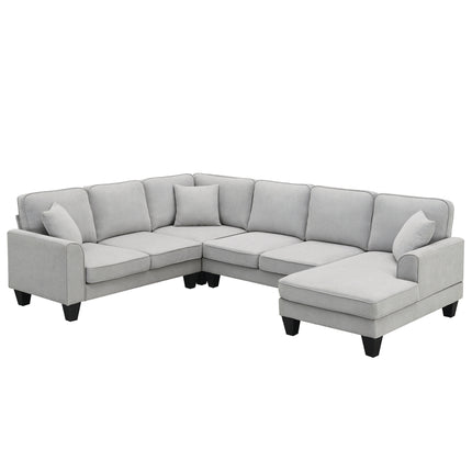 S4- 108*85.5" Modern U Shape Sectional Sofa, 7 Seat Fabric Sectional Sofa Set with 3 Pillows Included for Living Room, Apartment, Office,3 Colors - Likeshoppe 