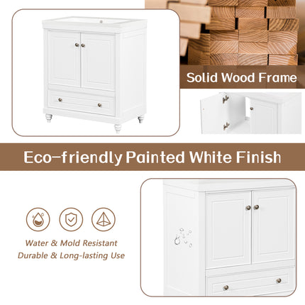 PT7- 30" Bathroom Vanity with Sink;  Combo;  Cabinet with Doors and Drawer;  Solid Frame and MDF Board;  White - Likeshoppe 