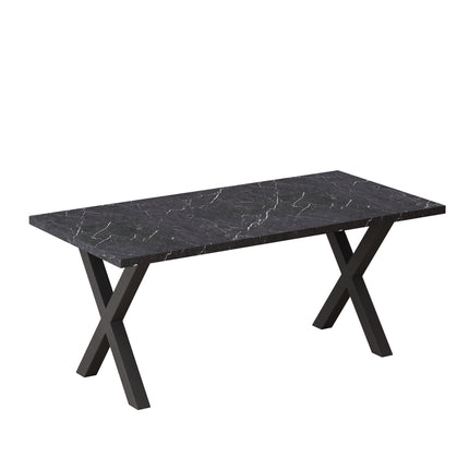 DT2- (TABLE ONLY) 70.87\"Modern Square Dining Table with Printed  Marble Table Top+ X-Shape Table Leg - Likeshoppe 