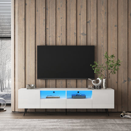 TV5- Modern White TV Stand;  16 Colors LED TV Stand w/Remote Control Lights - Likeshoppe 