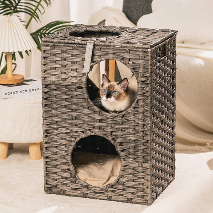 AD1- Rattan Cat Litter,Cat Bed with Rattan Ball and Cushion - Likeshoppe 