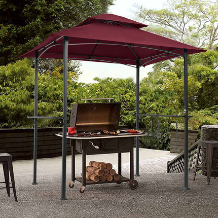 AG12- Outdoor Grill Gazebo 8 x 5 Ft;  Shelter Tent;  Double Tier Soft Top Canopy and Steel Frame with hook and Bar Counters - Likeshoppe 