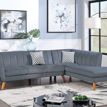 S7- Contemporary 2-Pcs Sectional Set Living Room Furniture Dark Gray Velvet Couch Left Facing Sofa, Right Facing Chaise Plush Cushion - Likeshoppe 