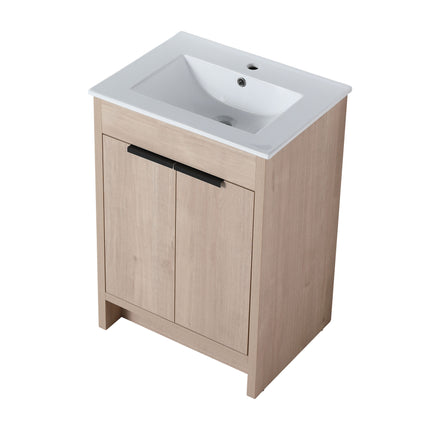 PT3- Freestanding Bathroom Vanity with White Ceramic Sink & 2 Soft-Close Cabinet Doors ((KD-PACKING); BVB02424PLO-G-BL9060B) - Likeshoppe 