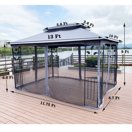 AG13- 13x10 Outdoor Patio Gazebo Canopy Tent With Ventilated Double Roof And Mosquito net(Detachable Mesh Screen On All Sides); Suitable for Lawn;  Garden;  Backyard and Deck - Likeshoppe 