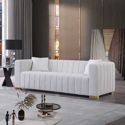 F2- A modern channel sofa take on a traditional Chesterfield,White color,3 seater - Likeshoppe 
