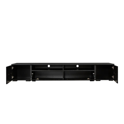 TV21- ON-TREND Extended, Minimalist Design TV stand with Color Changing LED Lights, Modern Universal Entertainment Center, High Gloss TV Cabinet for 90+ inch TV, Black - Likeshoppe 