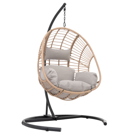 PY4- Outdoor Indoor Swing Egg Chair Natural color wicker with beige cushion - Likeshoppe 