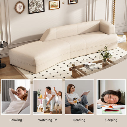 F5- 109.4" Curved Chaise Lounge Modern Indoor Sofa Couch for Living Room, Beige - Likeshoppe 