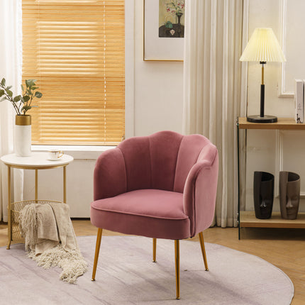 AC1- Shell Shape Velvet Fabric Armchair Accent Chair With Gold Legs For Living Room Bedroom - Likeshoppe 
