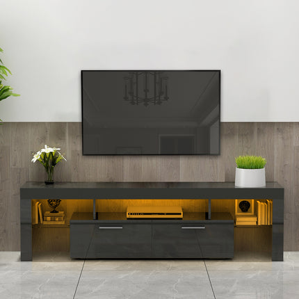 TV24- Black morden TV Stand with LED Lights; high glossy front TV Cabinet; can be assembled in Lounge Room; Living Room or Bedroom; color:black - Likeshoppe 