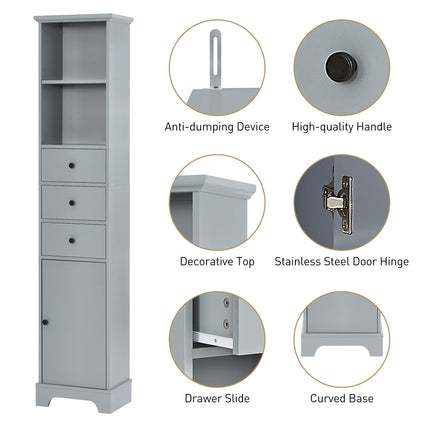 PU13- Tall Bathroom Cabinet;  Freestanding Storage Cabinet with 3 Drawers and Adjustable Shelf;  MDF Board with Painted Finish - Likeshoppe 