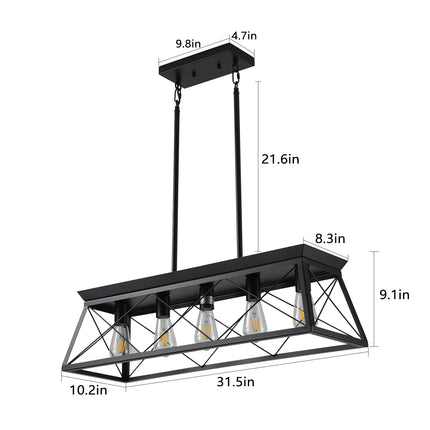 VF5- 5-Light Farmhouse Chandeliers for Dining Room, Metal Rustic Pendant Island Light Fixture, Modern Rectangular Island Lights for Kitchen, Living Room(No Bulbs) - Likeshoppe 