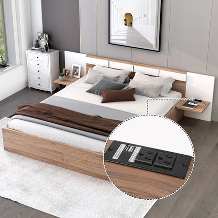PF5- Queen Size Platform Bed with Headboard, Drawers, Shelves, USB Ports and Sockets - Likeshoppe 