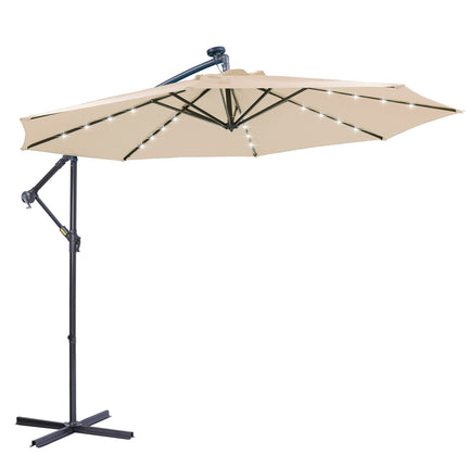 PZ2- 10 FT Solar LED Patio Outdoor Umbrella Hanging Cantilever Umbrella Offset Umbrella Easy Open Adustment with 24 LED Lights - tan - Likeshoppe 