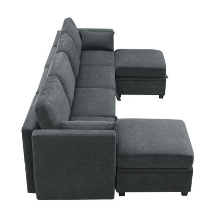 109*54.7\" Chenille Modular Sectional Sofa,U Shaped Couch with Adjustable Armrests and Backrests,6 Seat Reversible Sofa Bed with Storage Seats for Living Room, Apartment,2 Colors - Likeshoppe 