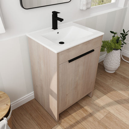 PT3- Freestanding Bathroom Vanity with White Ceramic Sink & 2 Soft-Close Cabinet Doors ((KD-PACKING); BVB02424PLO-G-BL9060B) - Likeshoppe 