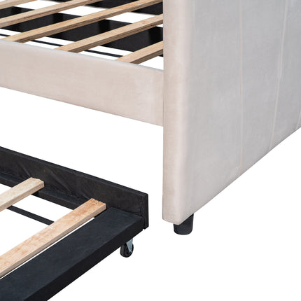 U3-Upholstered Daybed Sofa Bed Twin Size With Trundle Bed and Wood Slat - Likeshoppe 