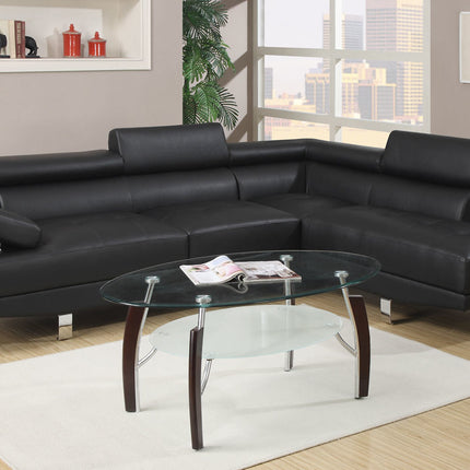 S1- Black Color Sectional Living Room Furniture Faux Leather Adjustable Headrest Right Facing Chaise & Left Facing Sofa - Likeshoppe 