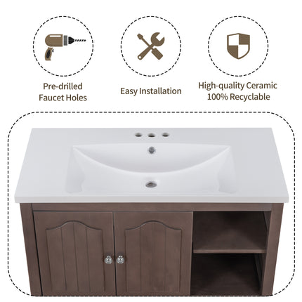 PT1- 36\\" Bathroom Vanity with Ceramic Basin;  Bathroom Storage Cabinet with Two Doors and Drawers;  Solid Frame;  Metal Handles - Likeshoppe 