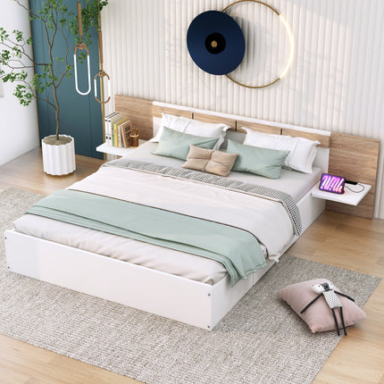 PF5- Queen Size Platform Bed with Headboard, Drawers, Shelves, USB Ports and Sockets - Likeshoppe 