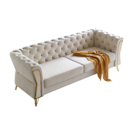 F3- Modern Tufted Velvet Sofa 87.4 inch for Living Room Beige Color - Likeshoppe 