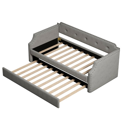 U4-Upholstered Daybed with Trundle;  Wood Slat Support; Upholstered Frame Sofa Bed ;  Twin - Likeshoppe 