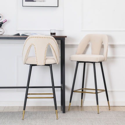 BS6- Collection Modern | Contemporary Velvet Upholstered  28\\" Bar Stool & Counter Stools with Nailheads and Gold Tipped Black Metal Legs,Set of 2 - Likeshoppe 