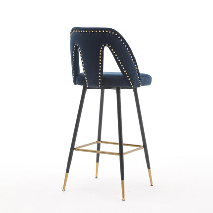BS6- Collection Modern | Contemporary Velvet Upholstered  28\\" Bar Stool & Counter Stools with Nailheads and Gold Tipped Black Metal Legs,Set of 2 - Likeshoppe 