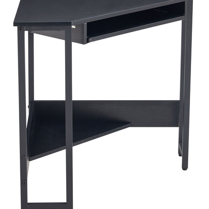 PW1- Triangle Computer Desk; Corner Desk With Smooth Keyboard Tray& Storage Shelves ; Compact Home Office; Small Desk With Sturdy Steel Frame As Workstation For Small Space; BLACK; 28.34''L 24''W 30.11''H - Likeshoppe 