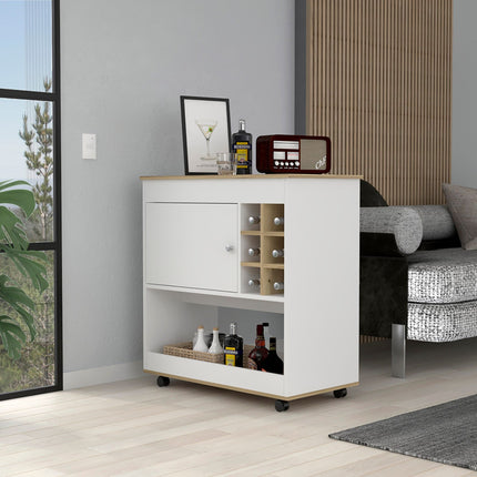 PB4- Texas Bar Cart; One Cabinet; Six Bottle Cubbies; Four Casters - Likeshoppe 