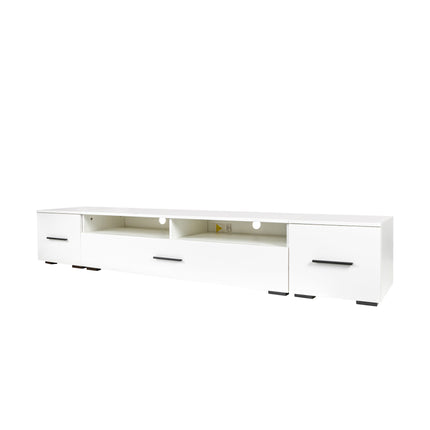 TV13- ON-TREND Extended, Minimalist Design TV stand with Color Changing LED Lights, Modern Universal Entertainment Center, High Gloss TV Cabinet for 90+ inch TV, White - Likeshoppe 