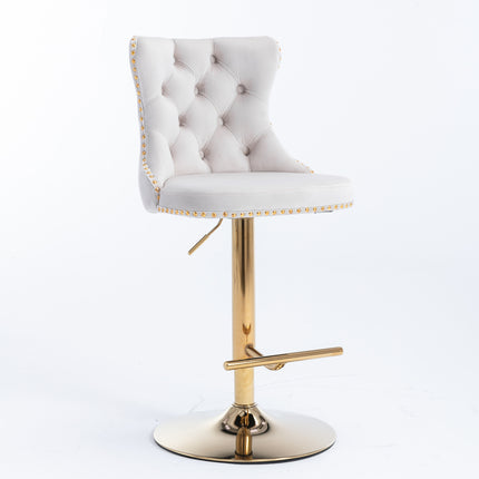 BS3- Furniture,Golden Swivel Velvet Barstools Adjusatble Seat Height from 25-33 Inch, Modern Upholstered Bar Stools with Backs Comfortable Tufted for Home Pub and Kitchen Island - Likeshoppe 