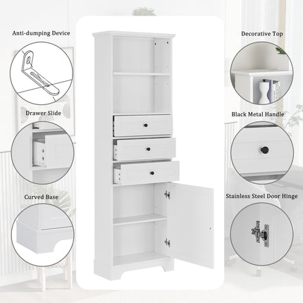 PU14- Tall Storage Cabinet with 3 Drawers and Adjustable Shelves for Bathroom;  Kitchen and Living Room;  MDF Board with Painted Finish - Likeshoppe 