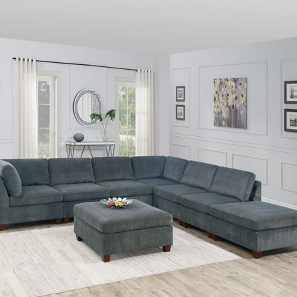 S5- Living Room Furniture Grey Chenille Modular Sectional 8pc Set Large Corner L-Sectional Modern Couch 2x Corner Wedge 4x Armless Chairs and 2x Ottomans Plywood - Likeshoppe 