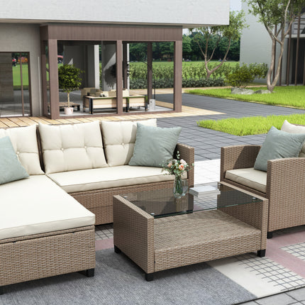 PX11- Outdoor;  Patio Furniture Sets;  4 Piece Conversation Set Wicker Ratten Sectional Sofa with Seat Cushions - Likeshoppe 