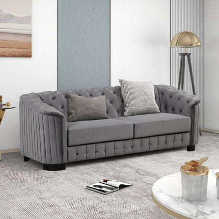 F1 82\" Mid Century Modern Sofa with Rubber Wood Legs; Velvet Upholstered Sofa Couch; Sofa with Thick Removable Seat Cushion;  3 Seater Sofa Couch for Living Room - Likeshoppe 