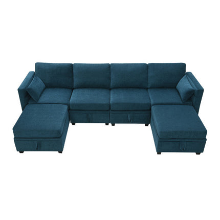 109*54.7\" Chenille Modular Sectional Sofa,U Shaped Couch with Adjustable Armrests and Backrests,6 Seat Reversible Sofa Bed with Storage Seats for Living Room, Apartment,2 Colors - Likeshoppe 
