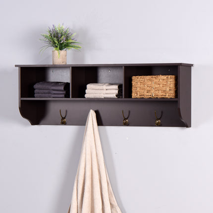 PR2- Entryway Wall Mounted Coat Rack with 4 Dual Hooks Living Room Wooden Storage Shelf - Likeshoppe 
