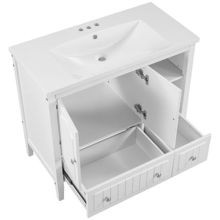 PT1- 36\\" Bathroom Vanity with Ceramic Basin;  Bathroom Storage Cabinet with Two Doors and Drawers;  Solid Frame;  Metal Handles - Likeshoppe 