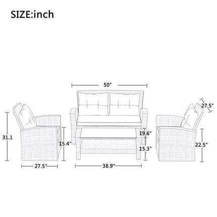 PX8- Patio Furniture Set;  4 Piece Outdoor Conversation Set All Weather Wicker Sectional Sofa with Ottoman and Cushions - Likeshoppe 