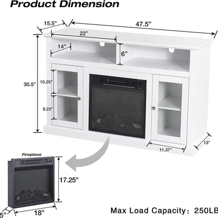 CB2- Modern Electric Fireplace TV Stand for TV Up to 55" Media Entertainment Center Console with Insert Fireplace and Adjustable Shelves;  Storage Cabinet Chest for Living Room - Likeshoppe 