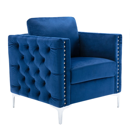 AC3- Modern Velvet Armchair Tufted Button Accent Chair Club Chair with Steel Legs for Living Room Bedroom - Likeshoppe 