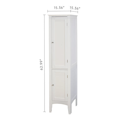 PU19- Tall Narrow Tower Freestanding Cabinet with 2 Shutter Doors 5 Tier Shelves for Bathroom;  Kitchen ; Living Room ; Storage Cabinet; White - Likeshoppe 