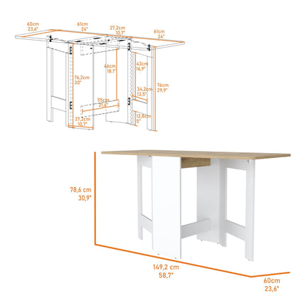 DT1- Likeshoppe Folding Dining Table, Space-Saving, Foldable in 3 Forms, White - Likeshoppe 