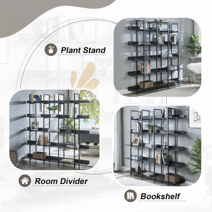BC1- 5 Tier Bookcase Home Office Open Bookshelf, Vintage Industrial Style Shelf with Metal Frame, MDF Board - Likeshoppe 