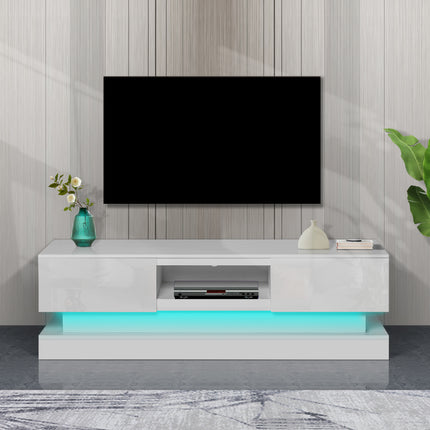 TV18-51.18inch WHITE morden TV Stand with LED Lights,high glossy front TV Cabinet,can be assembled in Lounge Room, Living Room or Bedroom,color:WHITE - Likeshoppe 