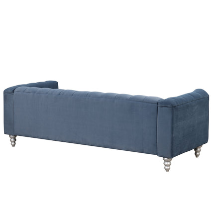 F8- 89" Modern Sofa Dutch Fluff Upholstered sofa with solid wood legs, buttoned tufted backrest,blue - Likeshoppe 