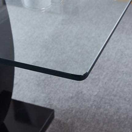 DT4- (TABLE ONLY) Contemporary Tempered Glass Top Double Pedestal Dining Table;  size 63" x 35.4" x 29.5" (Black or White) - Likeshoppe 