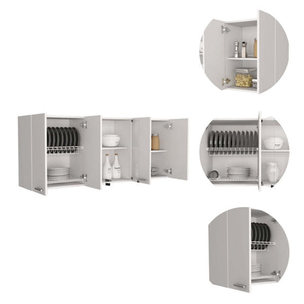PA4- Norfolk 2 Piece Kitchen Set, Kitchen Island + Upper Wall Cabinet , White /Walnut - Likeshoppe 